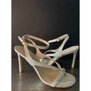 Stuart Weitzman Stiletto Sandals 10 Strappy Glitter Wedding Formal Gala Gold